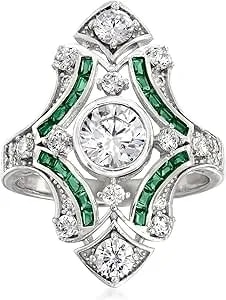 Ross-Simons 1.55 Ct. T.W. Cz And .20 Ct. T.W. Simulated Emerald Ring In Sterling Silver