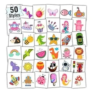 Partywind Individually Wrapped Sheets Kids Temporary Tattoos, Birthday Party Favors Supplies For Boys And Girls, Dinosaur/Mermaid/Pirate Tattoo Stickers For Goodie Bags Stuffers (50 Styles)