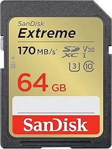 Sandisk 64GB Extreme SDXC UHS-I Memory Card - C10, U3, V30, 4K, UHD, SD Card - SDSDXV2-064G-Gncin