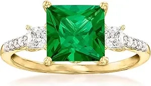 Ross-Simons 3.00 Carat Simulated Emerald And .38 Ct. T.W. Cz Ring In 18kt Gold Over Sterling