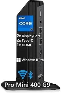 Hp Mini Desktop Pc Computer For Office Work, Data Processing, Accounting, Video Editing, Intel i7-12700t (16gb Ram, 256gb Ssd), 3x 4k Output, Wired Keyboard & Mouse & Stand Included, Windows 11 Pro