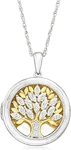 Ross-Simons 0.10 Ct. T.W. Diamond Tree Of Life Locket Necklace In 2-Tone Sterling Silver. 18 Inches