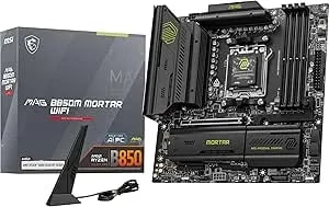 MSI MAG B850M Mortar Wifi Motherboard, Matx - Supports AMD Ryzen 9000/8000 / 7000 Processors, AM5-60A SPS VRM, DDR5 Memory Boost 8200+ MT/S (OC), Pcie 5.0 x16, M.2 Gen5, Wi-Fi 7, 5G LAN