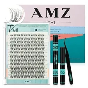Lash Clusters Kit Wildfluff Enhanced D Curl Eyelash Extension Kit Wildflow Lashes Cluster Invisible Band Lash With White Lash Bond And Seal, Lash Remover And Lash Applicators (8-18mm, Veil)