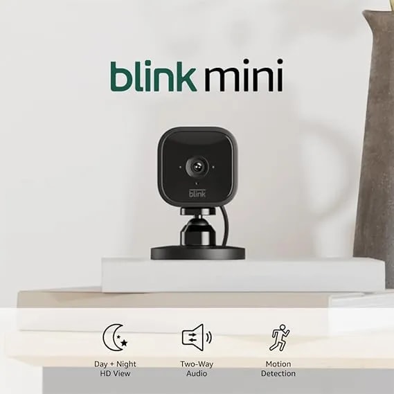 Blink Mini - Compact Indoor Plug-In Smart Security Camera, 1080p Hd Video, Night Vision, Motion Detection, Two-Way Audio, Easy Set Up, Works With Alexa – 1 Camera (Black)