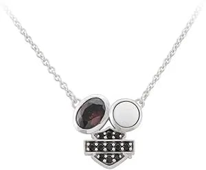 Harley-Davidson Women'S Two Stone Cluster B&S Pendent Necklace, Sterling Silver