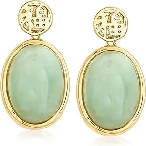 Ross-Simons Jade "Good Fortune" Drop Earrings In 18kt Gold Over Sterling