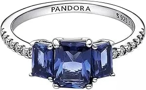 Pandora Blue Rectangular Three Stone Sparkling Ring 192389c01-60