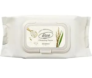Skinfood Rice Cleansing Wipes - Daily Hypoallergenic Rice Nourishing Makeup Remover Tissue Wipe - Facial Skin Clear & Refreshed - Korean Beauty Face Wipes For Women - Travel Makeup Wipes (80 Sheets)
