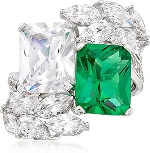 Ross-Simons 4.25 Carat Simulated Emerald And 6.85 Ct. T.W. Cz Ring In Sterling Silver