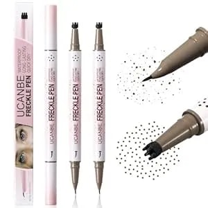 Ucanbe 2pcs Dual-Ended Freckle Pen & Freckle Stamp - Precise 15° Curved Tip Makeup Waterproof & Smudge Proof, Long Lasting Faux Freckles Pencils (03 Chestnut)