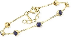 Ross-Simons 2.50 Ct. T.W. Bezel-Set Sapphire Station Bracelet In 18kt Gold Over Sterling. 7 Inches