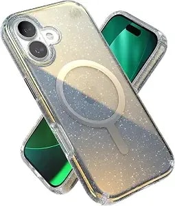 Speck Presidio Lux For Iphone 17 Case, Magsafe-Compatible, Slim Protective Case, Hyper Mirror Glitter/Silver Metallic
