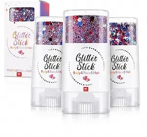4th Of July Glitter Stick Red, White & Blue Body & Hair Sparkle, Patriotic Face For Women, Waterproof Gel For Independence Parades, Festivals, Outfits, Concerts, Outdoor Celebrations