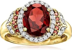 Ross-Simons 2.90 Carat Garnet Ring With .29 Ct. T.W. Red And White Diamonds In 18kt Gold Over Sterling