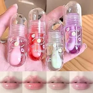 4pcs Tinted Lip Gloss Oil Set,Cute Moisturizing Plumping Lip Oil,Fruit Flavored Lip Gloss Long Lasting Nourishing High Shine Lip Oils For Girls