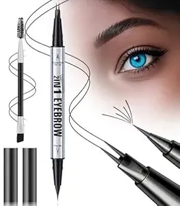 Microblading Eyebrow Pen, Eyebrow Pencil Brown Hair Like Natural Liquid Brow Contouring Pen, 2-In-1 Dual-Ended Long Lasting Eye Brow Filler Pencil With Precise 2 Micro-Fork-Tip (Black)