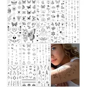16 Sheets Temporary Tattoo Stickers For Hand, 283 Pcs Fake Black Tiny Finger Tattoos, Body Art Semi-Permanent Tattoo For Men Women Face Arm Neck Shoulder Party Decor