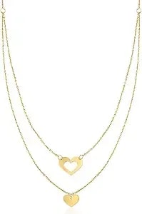 Ross-Simons Pure Collection Italian 14kt Yellow Gold Double-Heart Layered Necklace. 16 Inches