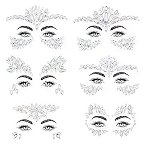 Saoropeb Face Gems - 6 Sets Mermaid Face Jewels Temporary Tattoo Stickers Acrylic Crystal Glitter Stickers Waterproof Eye Gems Stick On Rainbow Tears Rhinestone For Party, Rave Festival