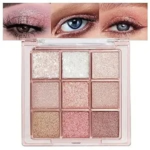 9colors Sparkle Light Eyeshadow Makeup Palette,Shimmer Natural Neutral Powde Eye Shadow Palettes For Older Women,Long Lasting Naturing-Looking,Lightweight,Waterproof,Eye Makeup Kit Travel Size,Vegan