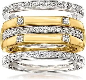 Ross-Simons 0.15 Ct. T.W. Diamond Jewelry Set: 4 Stackable Rings In Sterling Silver And 18kt Gold Over Sterling