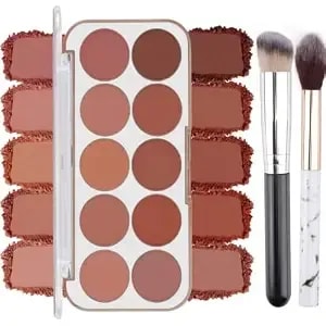 10 Color Blush Palette With 2 Brushes【Lightweight】【 Smooth 】【Long-Lasting】 Powder Blush For Cheeks Natural Buildable Blushes All Skin Types