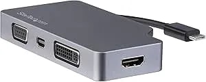 Startech.Com USB C Multiport Video Adapter With HDMI, VGA, Mini Displayport Or DVI - USB Type C Monitor Adapter To HDMI 1.4 Or Mdp 1.2 (4K) - VGA Or DVI (1080p) - Space Gray Aluminum (Cdpvdhdmdpsg)