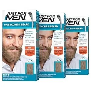Just For Men Mustache & Beard, Beard Dye For Men With Brush Included, With Keratin Biotin Aloe And Coconut Oil For Healthy Facial Hair - Blond, M-10/15, Pack Of 3