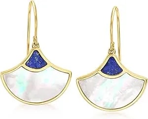 Ross-Simons Mother-Of-Pearl And Lapis Fan Drop Earrings In 18kt Gold Over Sterling