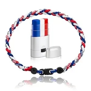 Go Ho Patriotic 2-In-1 Bundle: Red White And Blue Face Body Paint Stick And Baseball Necklace Nylon Tri-Braided Rope Tornado 18 Inch, 4th Of July Accessories,Usa Team Gifts For Baseball Fans
