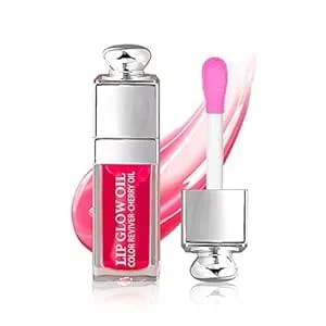 Gecomo Hydrating Lip Glow Oil, Lip Oil Gloss Transparent Toot Tinted Nourishing Long Lasting Repairing Lightening Lip Lines (Raspberry) 0.2 Oz