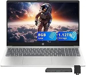 HP 15.6" HD Business Laptop, Intel Core i3 N305, 8GB RAM, 1.12TB Storage (128GB SSD+1TB Docking Station Set), Intel UHD Graphics, Copilot AI, HD Camera, Wi-Fi 6, Win 11, Silver