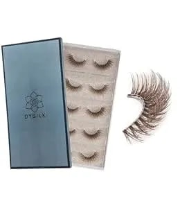 Dysilk Brown Fluffy Eyelashes 5 Pairs - 9-16mm Cat Eye Lashes, 3d Densely Crossed Sun-Kissed Volume Brown False Eyelashes, Soft Glam Faux Mink Lashes​ For Blondes & Light Hair (Brown-01)
