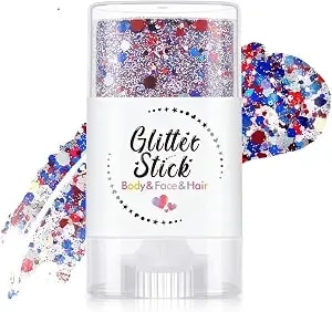 4th Of July Glitter Stick, 4th Of July Outfits For Women, Red White Blue Waterproof Hair Body Glitter,Sparkling Face Hair Glitter,American Flag Makeup For Independence Day Anniversary (1pc)