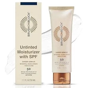 Brush On Block Untinted Mineral Sunscreen Spf 50 For Face - Broad Spectrum, Hyaluronic Acid, Sheer & Non-Greasy Moisturizer For Sensitive Skin, Zinc Oxide Sunscreen, P++++, Made In Usa