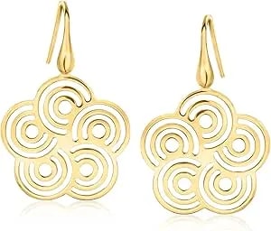 Ross-Simons Italian 18kt Gold Over Sterling Openwork Flower Drop Earrings
