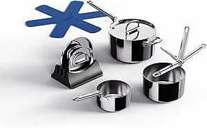 Joseph Joseph Space Steel 6-Piece Stainless Steel Sauce Pan Set With Lids, Nesting With Folding Handles, Induction & Oven Safe