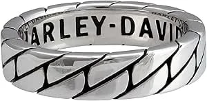 Harley-Davidson Women'S Flat Chain Thin Band Ring - Silver Stainless Steel
