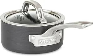 Viking Non Stick Sauce Pan With Glass Lid, 1 Quart Hard Anodized Nonstick Saucepan Cooking Pot, Dishwasher And Oven Safe, Induction Ready, Gray