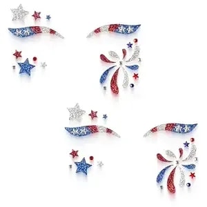 4th Of July Self Adhesive Face Gems For Makeup, Red White Blue Star Festival Jewels, Patriotic Star Rhinestone Stickers For Face, Eye, Makeup, Independence Day Costume Accessories 2pcs (Style 4)