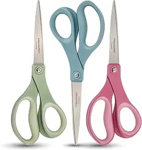 Fiskars 8” Softgrip Titanium All Purpose Scissors For Office, 3-Pack - Ergonomic Handles For Everyday Cutting Tasks, Multipurpose Sharp Scissors For Home, Office, Crafts, Multicolor