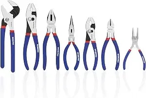 Workpro 7-Piece Pliers Set, Pliers Tool Set With Comfort Grip, Blue - Groove Joint Plier, Long Nose Pliers, Slip Joint Pliers, Linesman Plier, Diagonal Pliers For Diy & Home Use