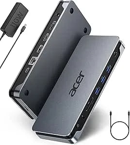Acer Premium 13-In-1 Docking Station With 110W PD & Triple Monitor Support - Dual 4K HDMI And DP,5Gbps USB A/C,Gigabit Ethernet,Security Lock - Laptop Docking Station For Windows/Dell/HP/Lenovo/Asus