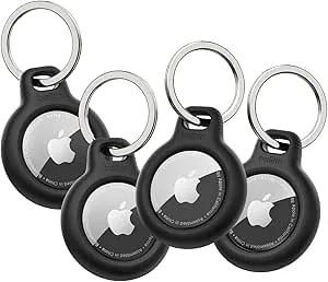 Belkin Apple Airtag Secure Holder With Key Ring - Durable Scratch Resistant Case With Open Face & Raised Edges - Protective Airtag Keychain Accessory For Keys, Pets, Luggage, Backpacks - 4-Pack Black