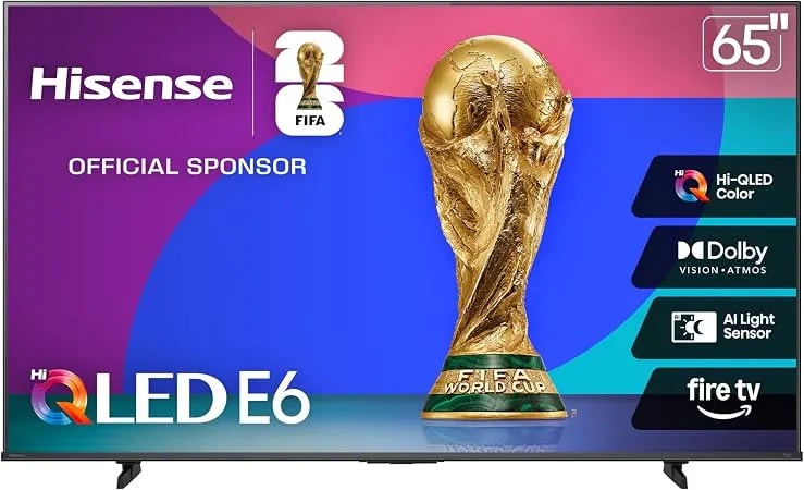 Hisense 65" e6 Cinema Series Hi-Qled 4k Uhd Smart Fire Tv (65e6qf) -Ai Light Sensor, Dolby Vision · Atmos, Voice Remote With Alexa, Motion Rate 120, Hdr 10+ Adaptive, Game Mode Plus