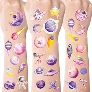 Two The Moon Birthday Temporary Tattoos - 280+ Outer Space 2nd Birthday Decorations For Pink Moon Star Astronaut Tattoo Stickers For Space Planet Theme Party Favors Supplies