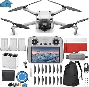Dji Mini 3 Drone (Dji Rc) - & Fly More Kit Lightweight And Foldable 34-Min Flight Time Camera Drone Bundle With Built In Monitor, With 128 Gb Sd, 3.0 Usb Card Reader, Landing Pad, Backpack And More