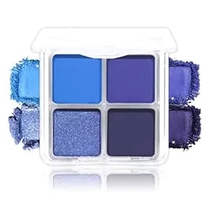 Navy Blue 4colors Eyeshadow Makeup Palette,Royal Blue Natural Neutral Powde Eye Shadow Palettes For Older Women,Long Lasting Naturing-Looking,Lightweight,Waterproof,Eye Makeup Kit Travel Size,Vegan