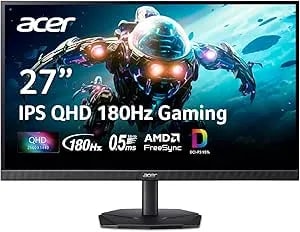 Acer Nitro 27 Inch QHD 2560 X 1440 IPS Gaming Monitor - AMD Freesync - Up To 180Hz Refresh - Up To 0.5ms - DCI-P3 95% - HDR 10 Support - One Display Port 1.2 & Two HDMI 2.0 - KG271U N3bmiipx